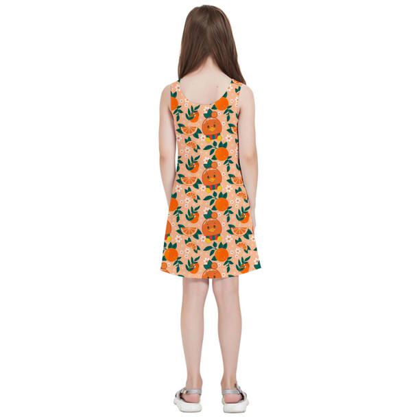 Girls Sleeveless Dress - Orange Bird Munchlings