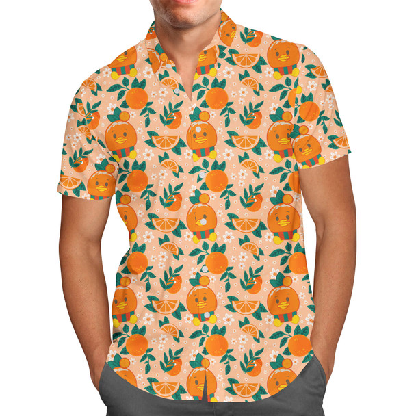 Men's Button Down Short Sleeve Shirt - Orange Bird Munchlings