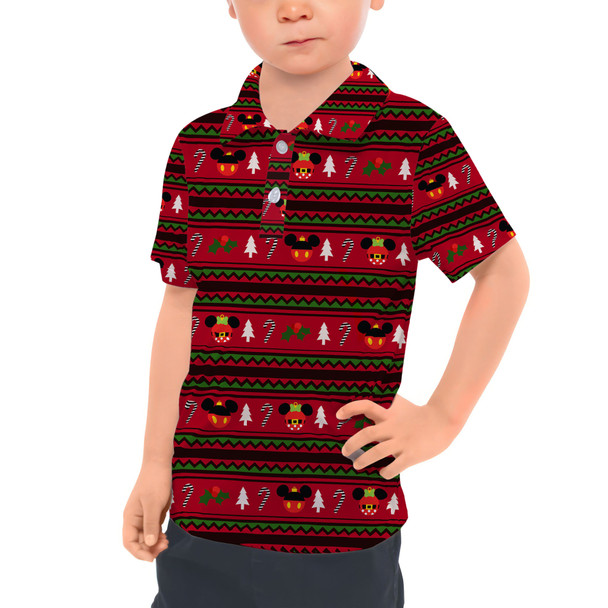 Kids Polo Shirt - Christmas Mickey & Minnie Sweater Pattern