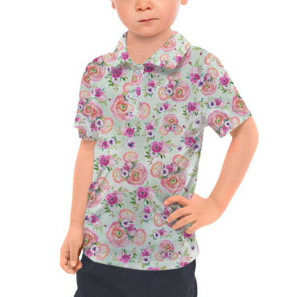 Kids Polo Shirt - Peachy Floral Minnie Ears