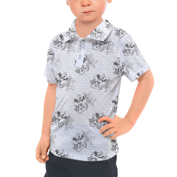 Kids Polo Shirt - Sketch of Steamboat Mickey