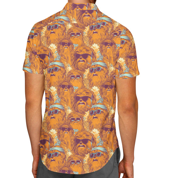Men's Button Down Short Sleeve Shirt - Retro Chewbacca Summer Vibes