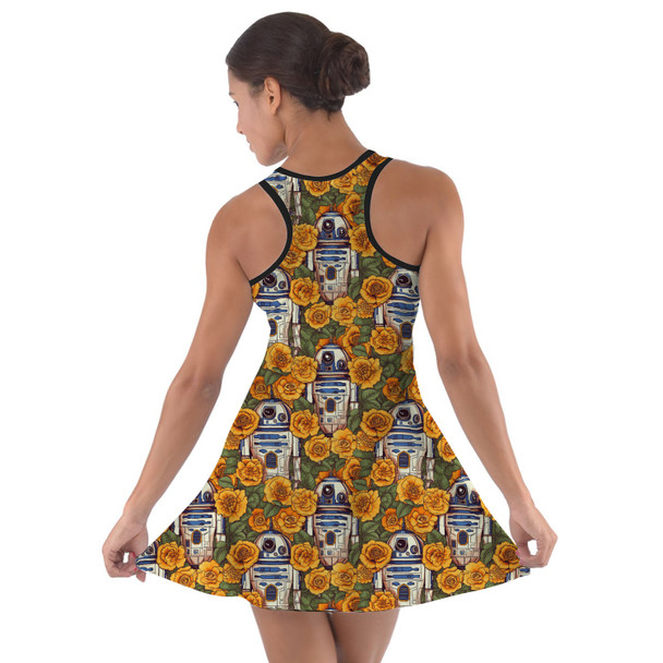 Cotton Racerback Dress - Retro Floral R2D2 Droid