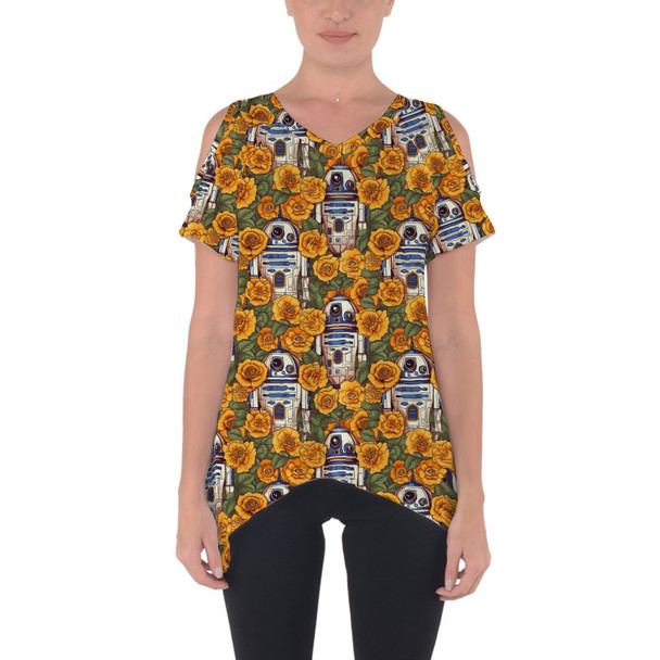 Cold Shoulder Tunic Top - Retro Floral R2D2 Droid