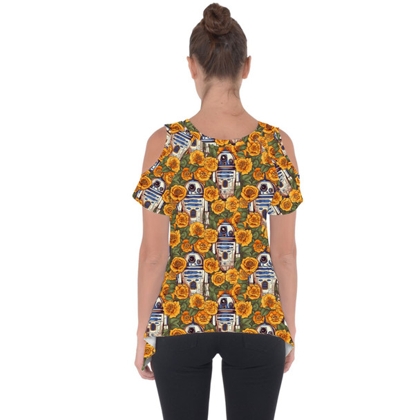 Cold Shoulder Tunic Top - Retro Floral R2D2 Droid