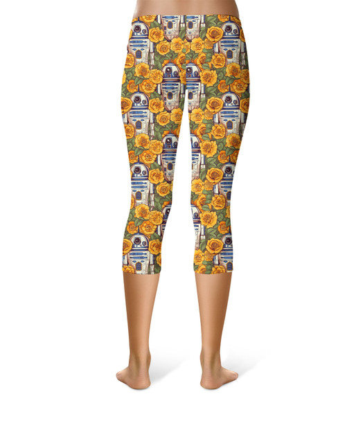 Sport Capri Leggings - Retro Floral R2D2 Droid