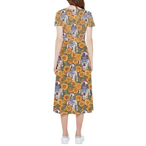 High Low Midi Dress - Retro Floral R2D2 Droid