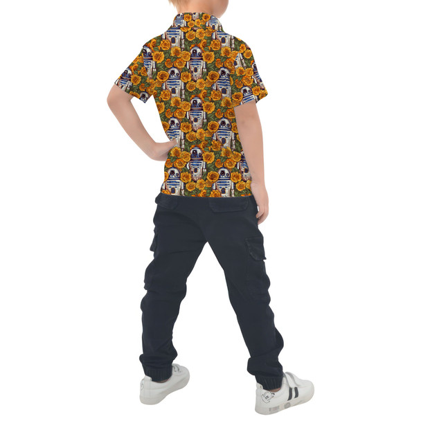 Kids Polo Shirt - Retro Floral R2D2 Droid