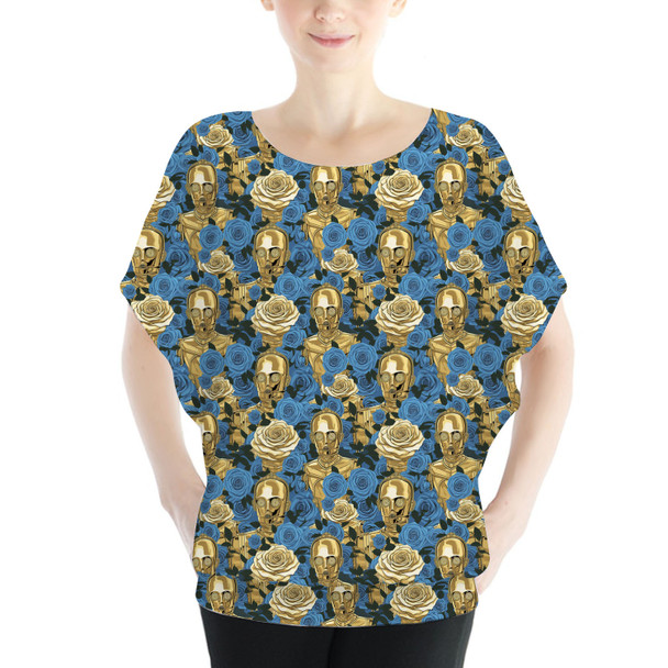 Batwing Chiffon Top - Retro Floral C3PO Droid