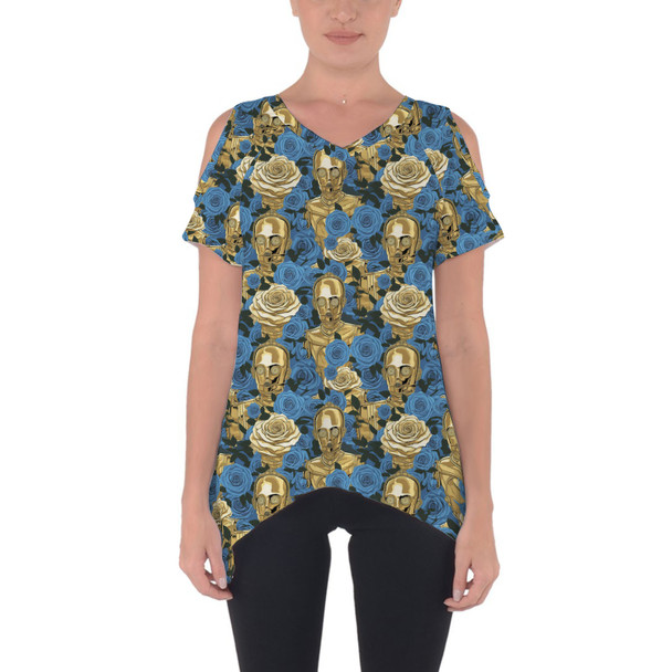 Cold Shoulder Tunic Top - Retro Floral C3PO Droid