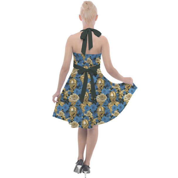 Halter Vintage Style Dress - Retro Floral C3PO Droid