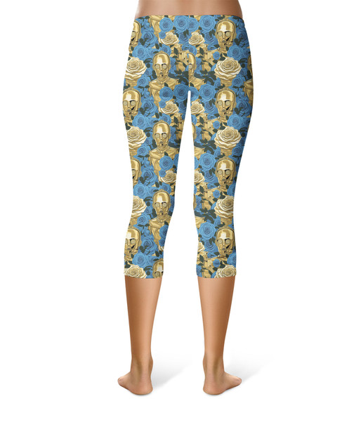 Sport Capri Leggings - Retro Floral C3PO Droid