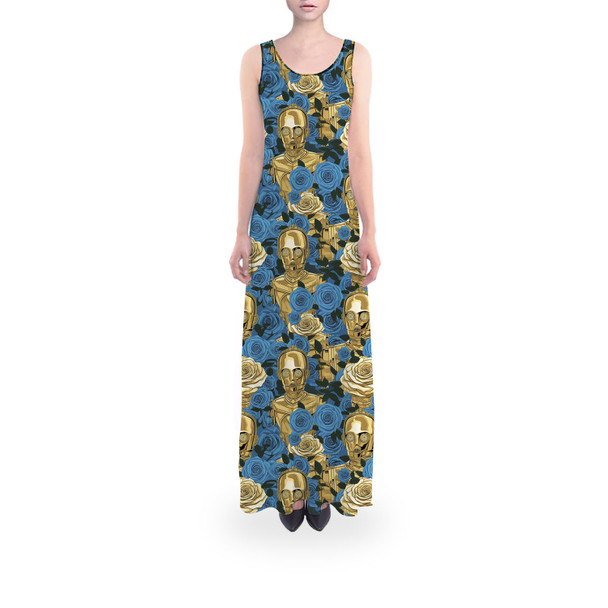 Flared Maxi Dress - Retro Floral C3PO Droid