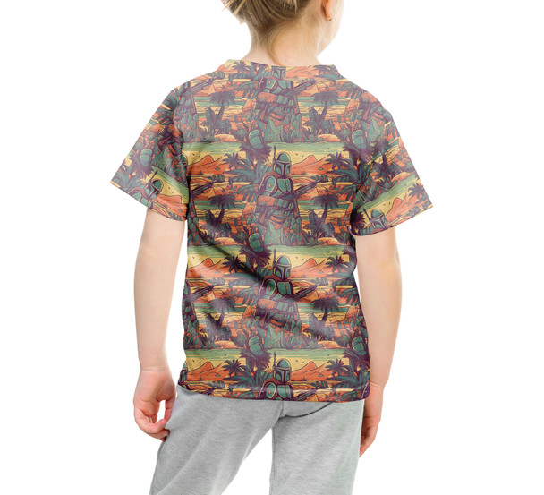 Youth Cotton Blend T-Shirt - Retro Mandalorian Beach Day