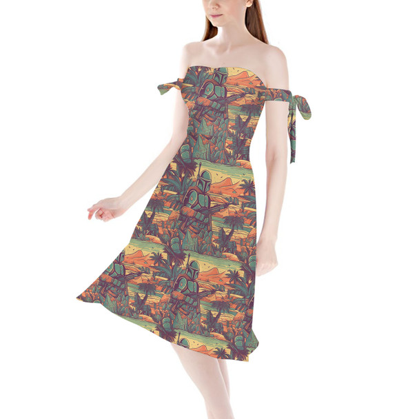 Strapless Bardot Midi Dress - Retro Mandalorian Beach Day