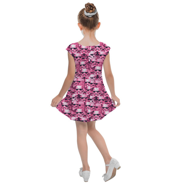 Girls Cap Sleeve Pleated Dress - Pink Storm Troopers