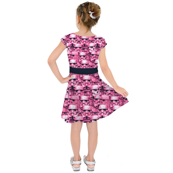 Girls Short Sleeve Skater Dress - Pink Storm Troopers