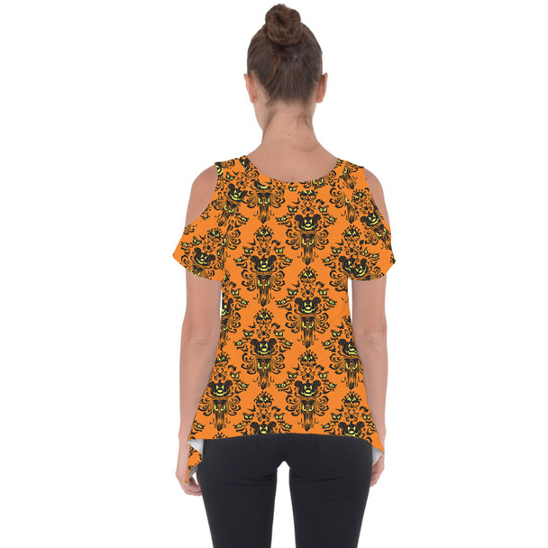 Cold Shoulder Tunic Top - Haunted Halloween Mansion Wallpaper