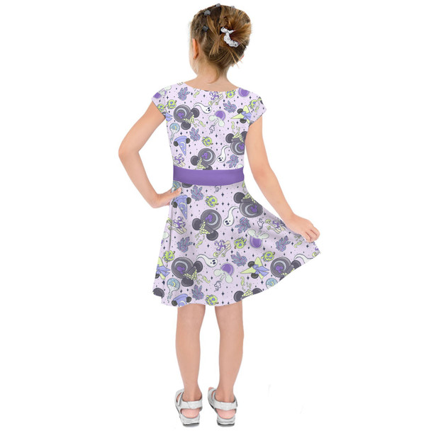 Girls Short Sleeve Skater Dress - Pretty Purple Potions