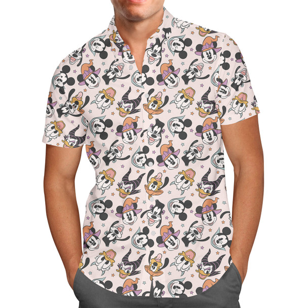 Men's Button Down Short Sleeve Shirt - Spooky Fab Five