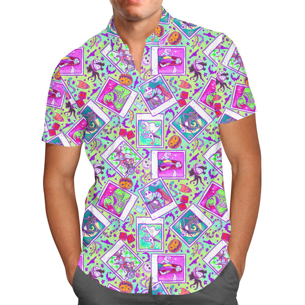 Men's Button Down Short Sleeve Shirt - Picture Perfect Halloween Town