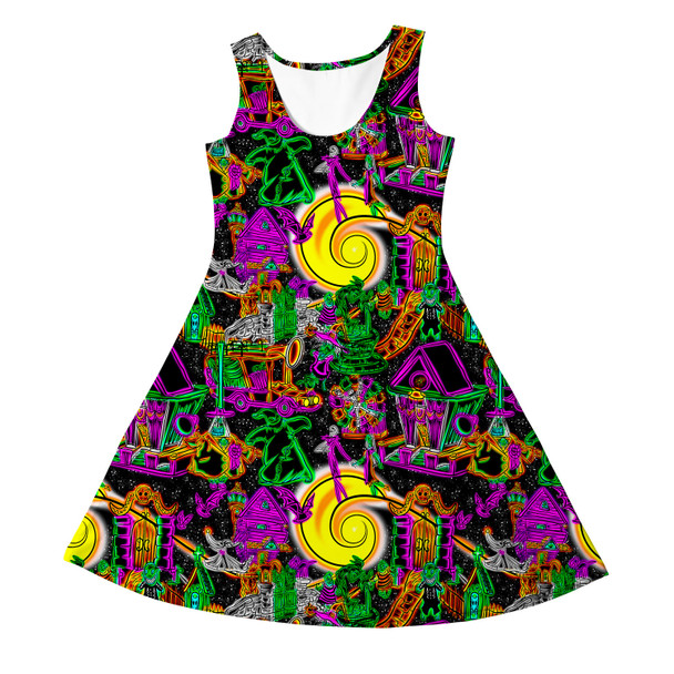 Girls Sleeveless Dress - Neon Halloween Nightmare