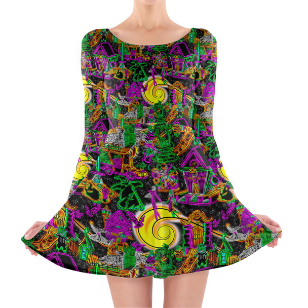 Longsleeve Skater Dress - Neon Halloween Nightmare