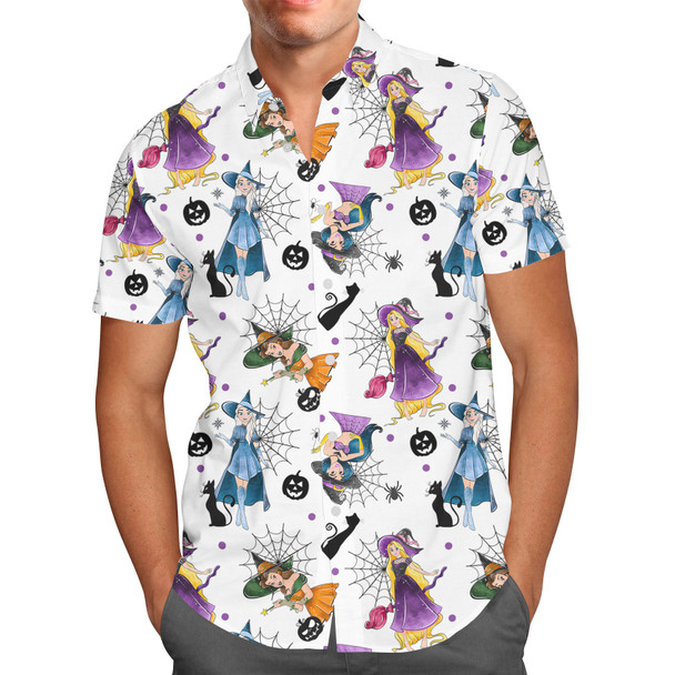 Men's Button Down Short Sleeve Shirt - Pretty Princess Witches