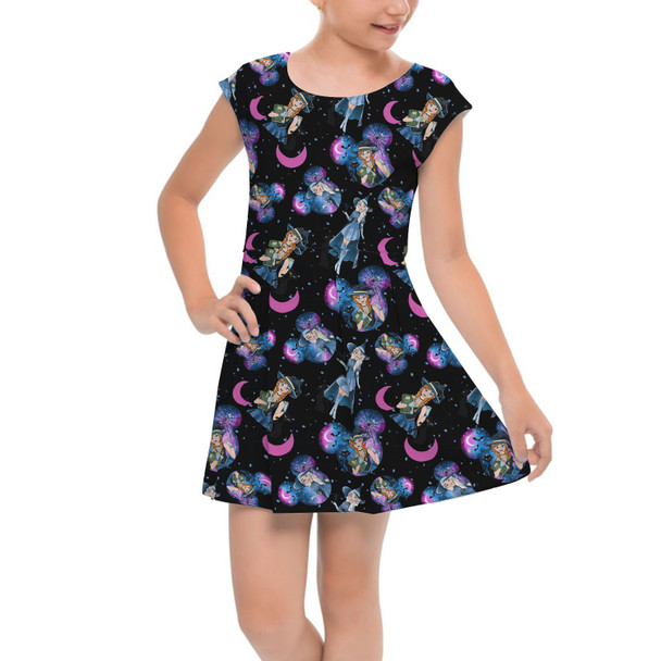 Girls Cap Sleeve Pleated Dress - Halloween Spooky Sisters