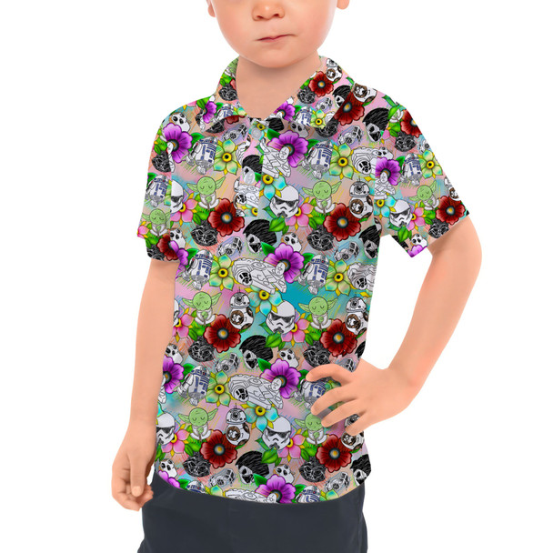 Kids Polo Shirt - Sketched Floral Star Wars