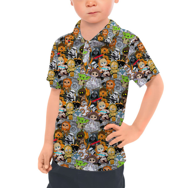 Kids Polo Shirt - Sketched Cute Star Wars Characters