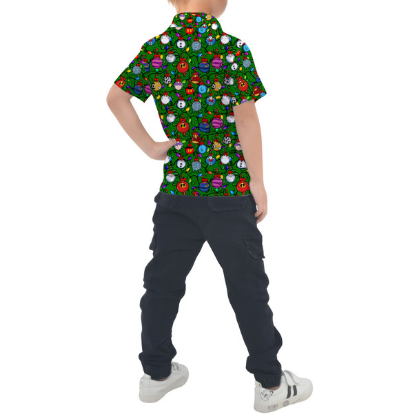 Kids Polo Shirt - Disney Christmas Baubles on Green