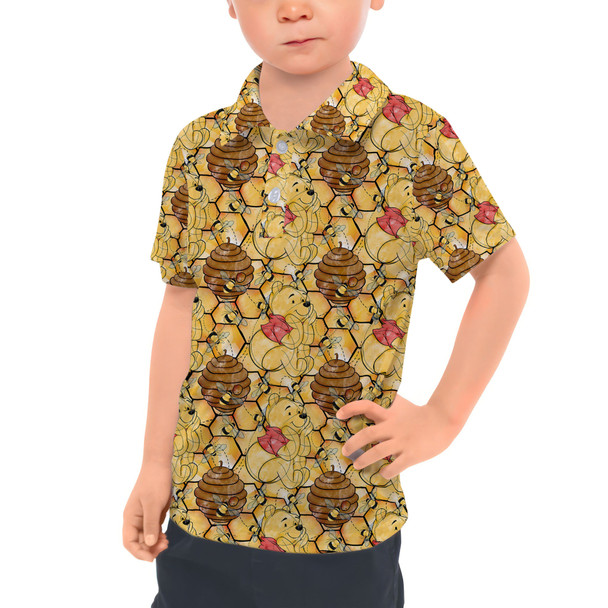 Kids Polo Shirt - Sketched Pooh in the Honey Tree
