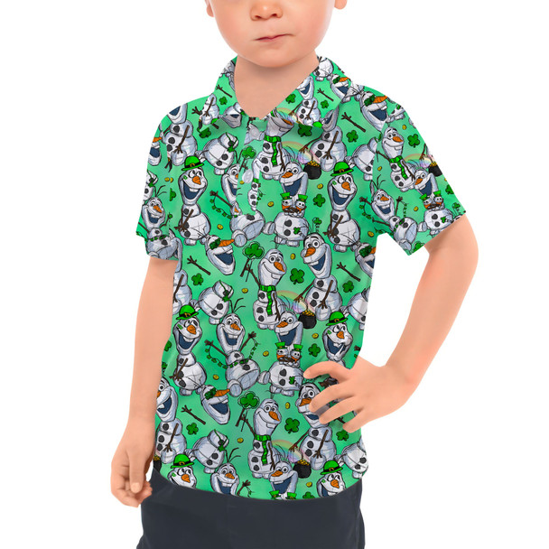 Kids Polo Shirt - Sketched Olaf St. Patrick's Day