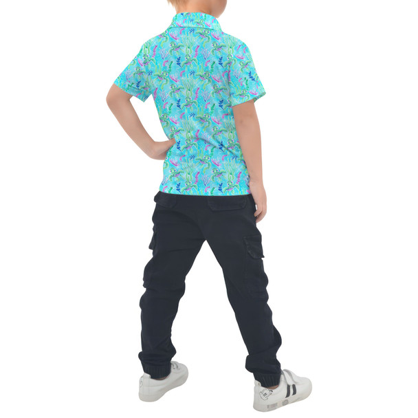 Kids Polo Shirt - Neon Floral Baby Turtle Squirt