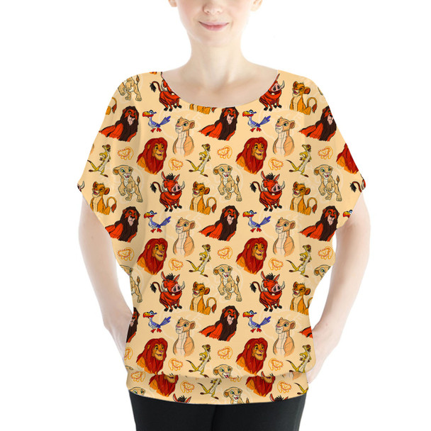 Batwing Chiffon Top - Sketched Lion King Friends