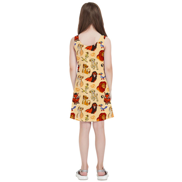 Girls Sleeveless Dress - Sketched Lion King Friends