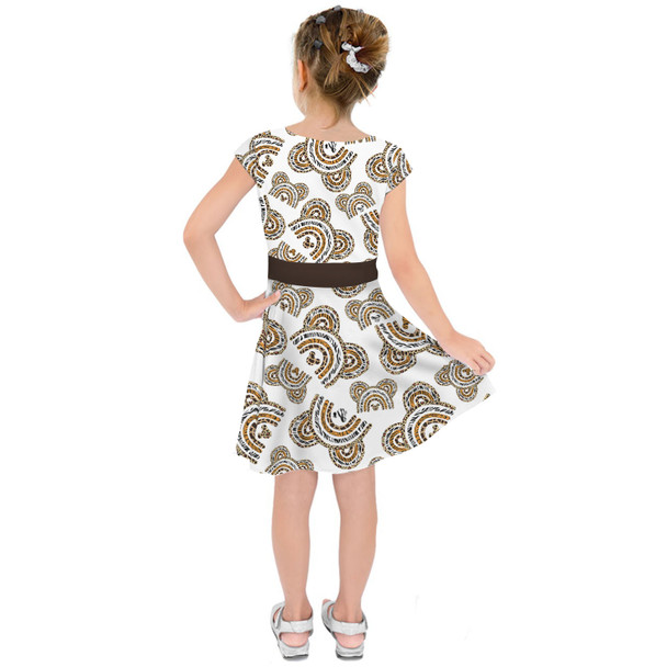 Girls Short Sleeve Skater Dress - Animal Print Mouse Ears Rainbow