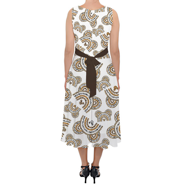 Belted Chiffon Midi Dress - Animal Print Mouse Ears Rainbow