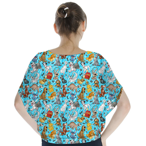 Batwing Chiffon Top - Sketched Disney Dogs