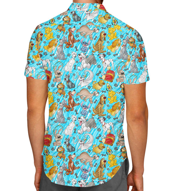 Men's Button Down Short Sleeve Shirt - Sketched Disney Dogs