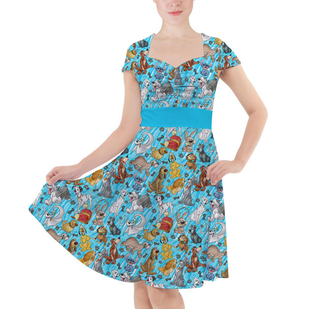 Sweetheart Midi Dress - Sketched Disney Dogs