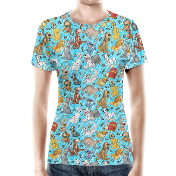 Women's Cotton Blend T-Shirt - Sketched Disney Dogs