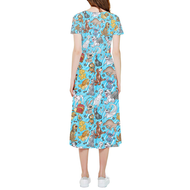 High Low Midi Dress - Sketched Disney Dogs