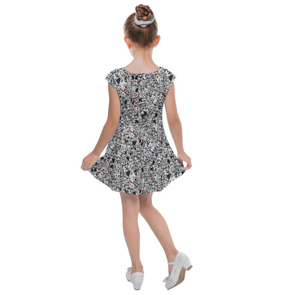 Girls Cap Sleeve Pleated Dress - Sketched Dalmatians