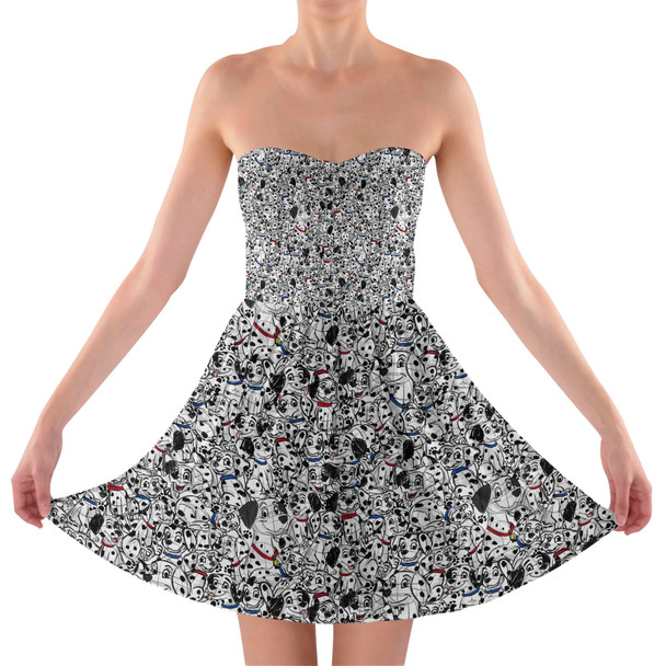 Sweetheart Strapless Skater Dress - Sketched Dalmatians