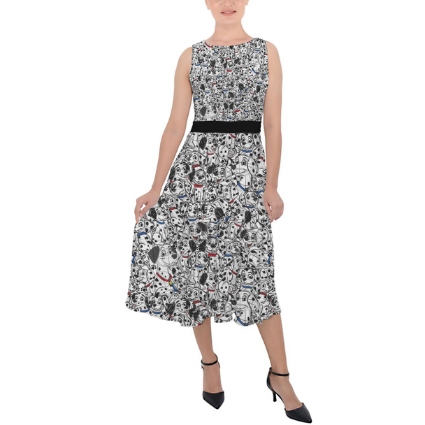 Belted Chiffon Midi Dress - Sketched Dalmatians