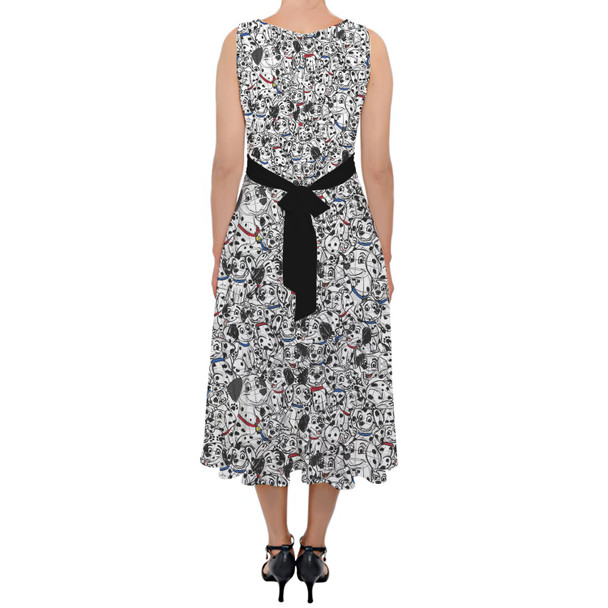 Belted Chiffon Midi Dress - Sketched Dalmatians