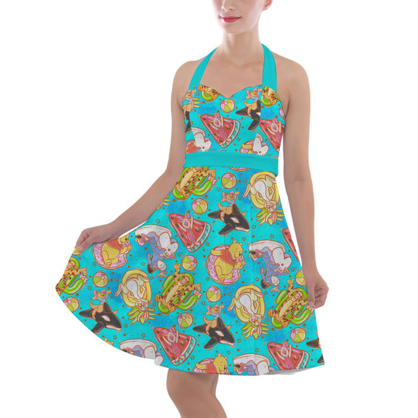 Halter Vintage Style Dress - Pool Floats Pooh