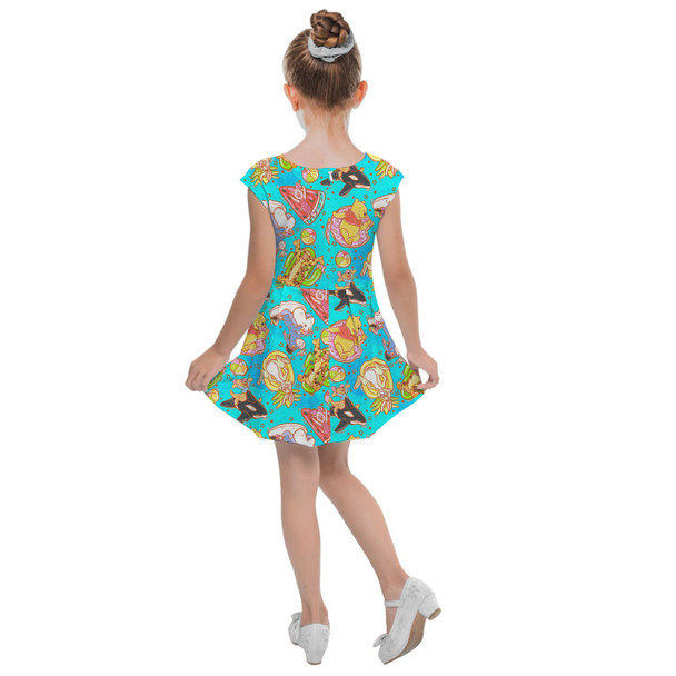 Girls Cap Sleeve Pleated Dress - Pool Floats Pooh